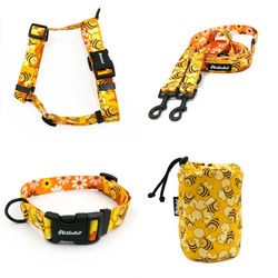 ACCESSORY KIT. Medium dog. Busy Bees Psiakrew Series; Collar, Harness, Leash, Sachet for dog treats