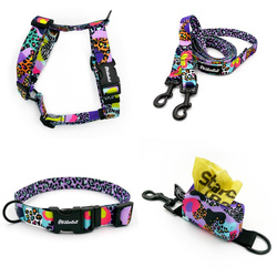 ACCESSORY KIT. Small dog. Crazy Leopard Psiakrew Series; Collar, Harness, Leash, Pouch