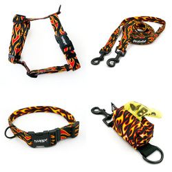 ACCESSORY KIT. Small dog. Dog on Fire Psiakrew Series; Collar, Harness, Leash, Pouch