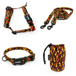ACCESSORY KIT. Small dog. Dog on Fire Psiakrew Series; Collar, Harness, Leash, Sachet for dog treats