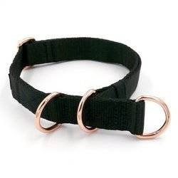 Black Half-choke collar, 2.5 cm wide, medium and big dogs, rose gold