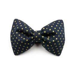 Dark Blue Dog Bow Tie, gift for dog, Gold Dots Pet Bow Tie, Bowtie, Collar Attachment