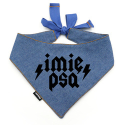 Denim Bandana with the name of the Dog Psiakrew, personalized tied handkerchief, hard rock style