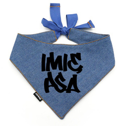 Denim Bandana with the name of the Dog Psiakrew, personalized tied handkerchief, hip hop style