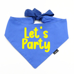 Dog Bandana LET'S PARTY Psiakrew, personalized tied handkerchief, blue bandana scarf