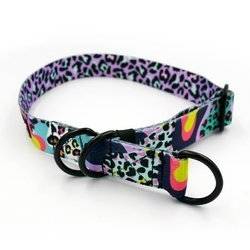 Half-choke collar Crazy Leopard, 2.5 cm wide, medium and big dogs, black extras