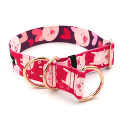 Half-choke collar Piggy in Love, 4 cm wide, medium and big dogs, black extras