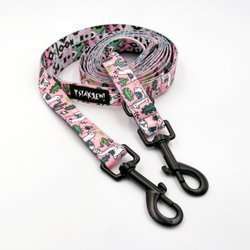 Long Dog Leash Llama Pink, width 2 cm (0.78")  wide, black snap hook 7 cm