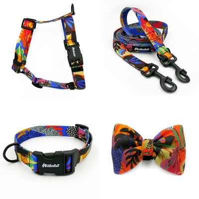 ACCESSORY KIT. Big dog. Colorful Thicket Psiakrew Series; Collar, Harness, Leash, Bow Tie