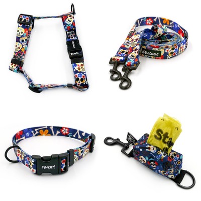 ACCESSORY KIT. Medium dog. Dia de los Muertos Psiakrew Series; Collar, Harness, Leash, Pouch