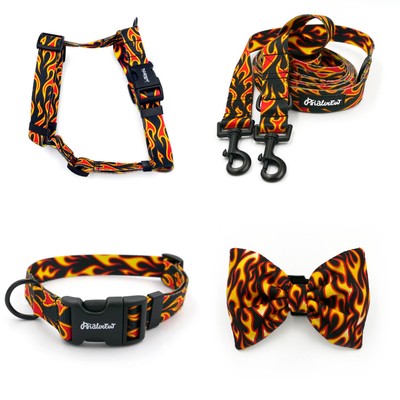 ACCESSORY KIT. Medium dog. Dog on Fire Psiakrew Series; Collar, Harness, Leash, Bow Tie