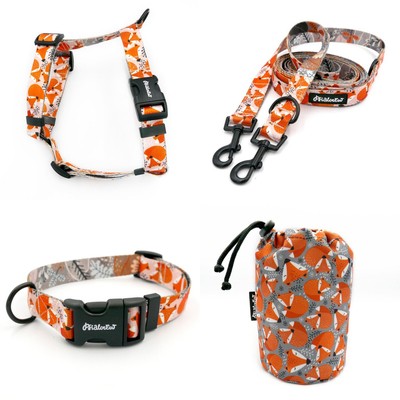 ACCESSORY KIT. Medium dog. Foxy Lady Psiakrew Series; Collar, Harness, Leash, Sachet for dog treats