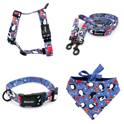 ACCESSORY KIT. Medium dog. Penguin Winter Psiakrew Series; Collar, Harness, Leash, Bandana