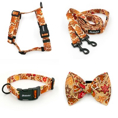 ACCESSORY KIT. Medium dog. Psiakrew Cinnamon Gingerbread Series; Collar, Harness, Leash, Bow tie