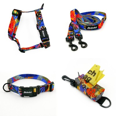 ACCESSORY KIT. Small dog. Colorful Thicket Psiakrew Series; Collar, Harness, Leash, Pouch