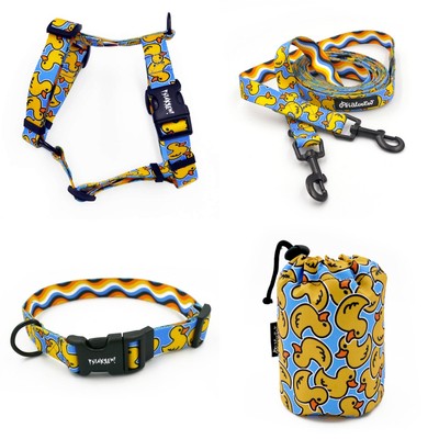 ACCESSORY KIT. Small dog. Ducky Duck Psiakrew Series; Collar, Harness, Leash, Sachet for dog treats