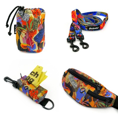 ACCESSORY KIT for a small Dog. Colorful Thicket Psiakrew Series; Collar, Harness, Leash, Sachet for dog treats