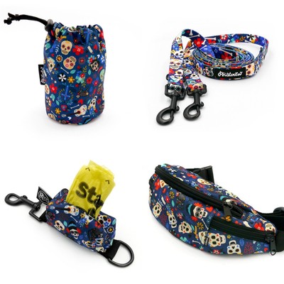 ACCESSORY KIT for a small Dog. Día de los Muertos Psiakrew Series; Collar, Harness, Leash, Sachet for dog treats