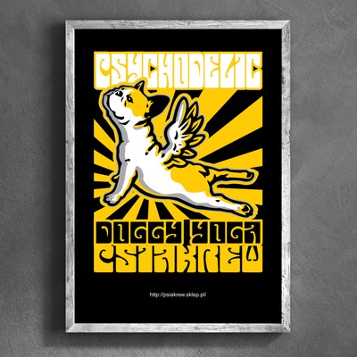 Art Print Doggy Yoga Psiakrew, a poster for a French Bulldog lover