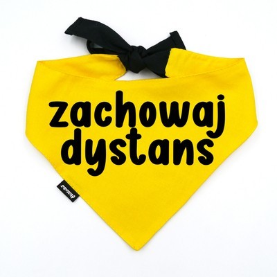 Bandana for Dog ZACHOWAJ DYSTANS Psiakrew, personalized tied handkerchief, yellow bandana scarf