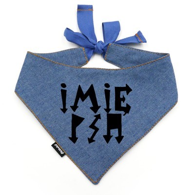Denim Bandana with the name of the Dog Psiakrew, personalized tied handkerchief, heavy metal style