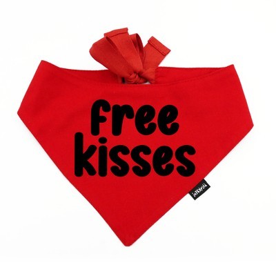Dog Bandana FREE KISSES Psiakrew, personalized tied handkerchief, red bandana scarf
