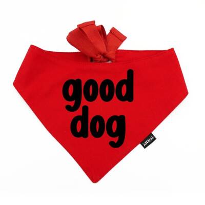 Dog Bandana GOOD DOG Psiakrew, personalized tied handkerchief, red bandana scarf