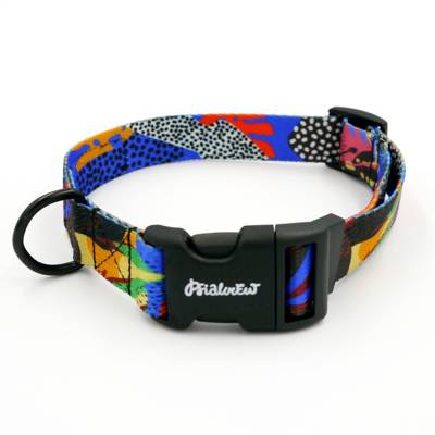 Dog Collar Colorful Thicket Psiakrew 2.5 cm 1"  wide, black fittings