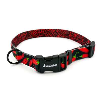 Dog Collar Psiakrew Red Hot Chili, 2 cm 0.78"  wide, for smaller dogs black extras