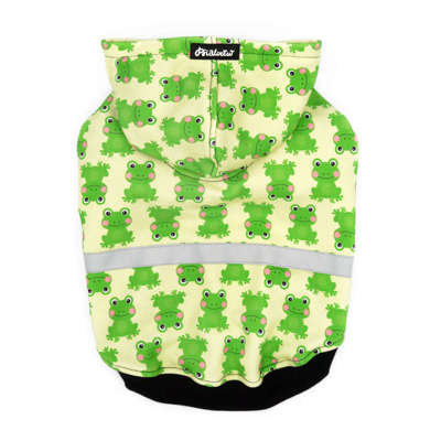 Dog Hoodie Green Frogs Psiakrew, reflective inserts, frogs print