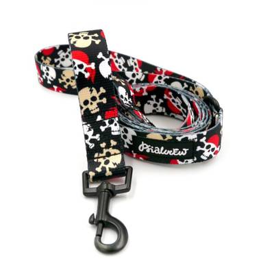 Dog Leash Pirates width 2.5 cm, 1"  wide, black snap hook 6 cm