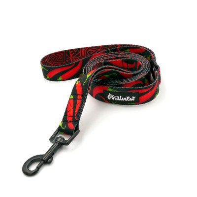 Dog Leash Red Hot Chili Psiakrew width 2.5 cm, 1"  wide, black snap hook 6 cm