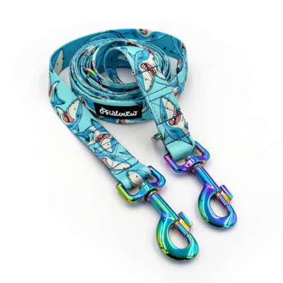 Dog Leash Sharks width 2.5 cm, 1"  wide, holo snap hook 8cm