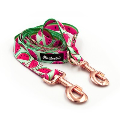 Dog Leash Watermelon width 2.5 cm, 1"  wide. pink gold, big snap hook 8 cm