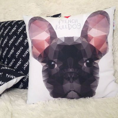 French Bulldog Pillow Decorative Cushion Geometric Frenchie  Black, Psiakrew