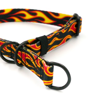 Half-choke collar Dog On Fire, 2 cm wide, for small dogs, black extras