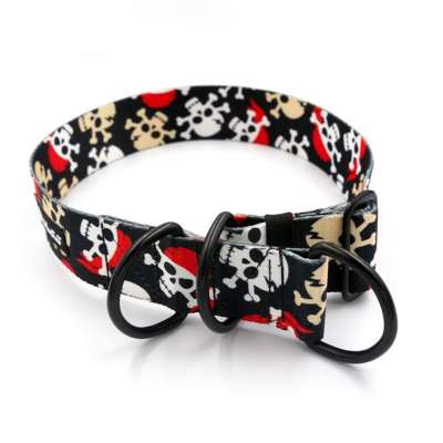 Half-choke collar Pirates, 4 cm wide, medium and big dogs, black extras