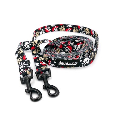 Long Dog Leash Pirates Psiakrew width 2 cm (0.78"), black snap hook 6 cm