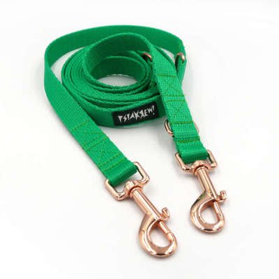 Long Green Dog Leash width 2 cm (0.78")  wide; rose gold snap hook 7 cm