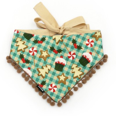 Psiakrew dog bandana, tied handkerchief, Christmas motifs Yam, pompoms