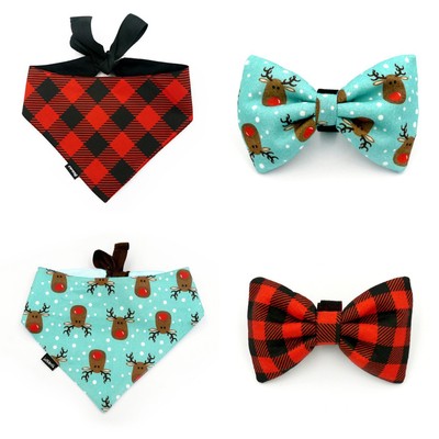 Set of Christmas Accessories Gift for a Dog, bow tie, bandana, Lumberjack and Rudolphs Psiakrew