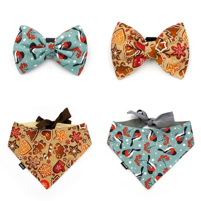 Set of Christmas Accessories Gift for a Dog, bow tie, bandana, Rowan and Gingerbread Psiakrew