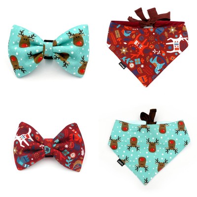 Set of Christmas Accessories Gift for a Dog, bow tie, bandana, Rudolf and Winter Folk Psiakrew