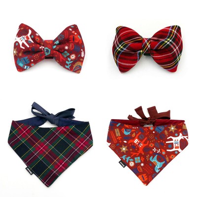 Set of Christmas Accessories Gift for a Dog, bow tie, bandana, Tartan, Winter Folk Psiakrew