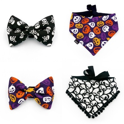 Set of Halloween Accessories for a Dog, bow tie, bandana, Scary Pumpkin, Ghosts Psiakrew