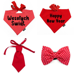 Set mit Weihnachtsaccessoires als Geschenk für einen Hund, Fliege, Krawatte, Bandana Psiakrew