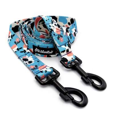 Dog Leash Spotted Cow width 2.5 cm, 1"  wide, snap hook black 8cm