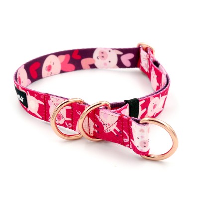 Halb-Klemmhalsband Piggy in Love Psiakrew, 2,5 cm breit, für mittelgroße und größere Hunde, Extras rosagolden