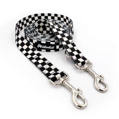 Long Dog Leash Checker width 2.5 cm, 1"  wide, snap hook glossy nickel 7cm