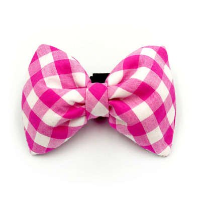 Pink and white Vichy pattern Dog Bow Tie, Pet Bow Tie, Bowtie, Collar Attachment